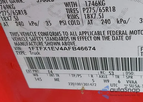 2010 Ford F-150 Fx4/Lariat/Xl/Xlt from USA, damaged, VIN 1FTFX1EV4AFB46674